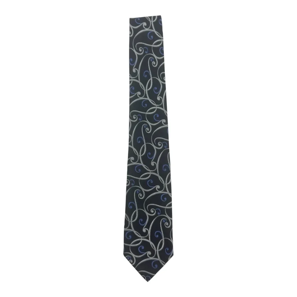 Van Heusen Men's Designer Black Geometric Swirl Novelty Neck Tie 100% Silk
